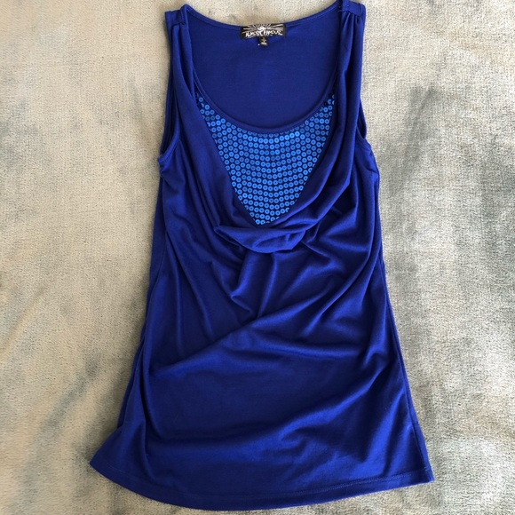 Almost Famous Tops - Almost Famous Sleeveless Blue with Sequins Top